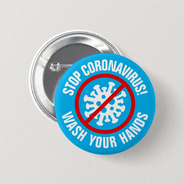 Badge Rond 5 Cm Stop CoronaVirus logo Lavez vos mains slogan (Devant & derrière)