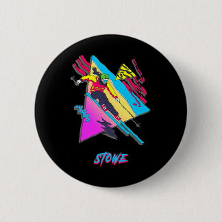 Badge Rond 5 Cm Stowe Colorful Retro Skier Vintage des années 80 W