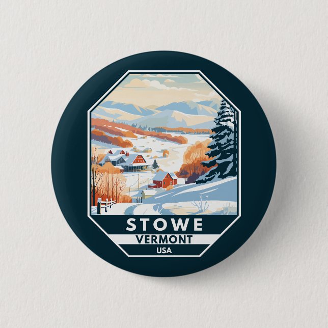 Badge Rond 5 Cm Stowe Vermont Vintage hiver (Devant)