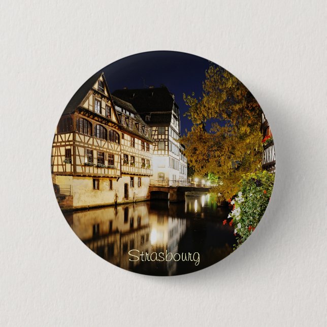 Badge Rond 5 Cm Strasbourg la nuit (Devant)