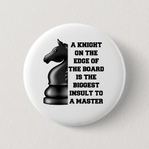 Badge Rond 5 Cm Stratégie d'échecs Chevalier Noir Puissance Wisdom
