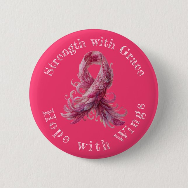 Badge Rond 5 Cm Strength with Grace – Breast Cancer Awareness  (Devant)