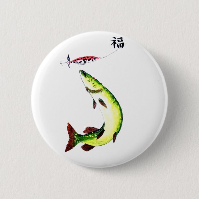 Badge Rond 5 Cm Striking Pike fisherman (Devant)