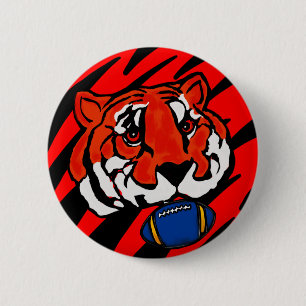 BADGE ROND 5 CM STRIPES ORANGE ET NOIR