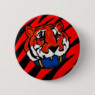 BADGE ROND 5 CM STRIPES ORANGE ET NOIR