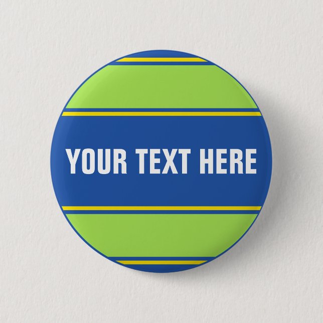 Badge Rond 5 Cm STRIPES SPORTIVES - Vert Bleu Jaune + votre texte (Devant)