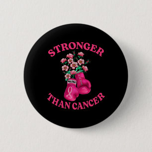 Badge Rond 5 Cm Stronger Than Cancer Boxing Gloves Pink Ribbon Bre