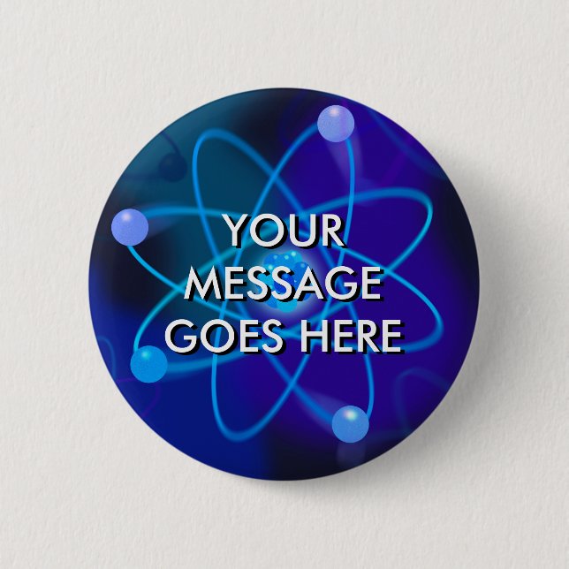Badge Rond 5 Cm Structure atomique bleue personnalisée (Devant)