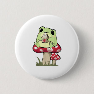 Badge Rond 5 Cm Style Créatif Mycologie Grenouille Goblincore