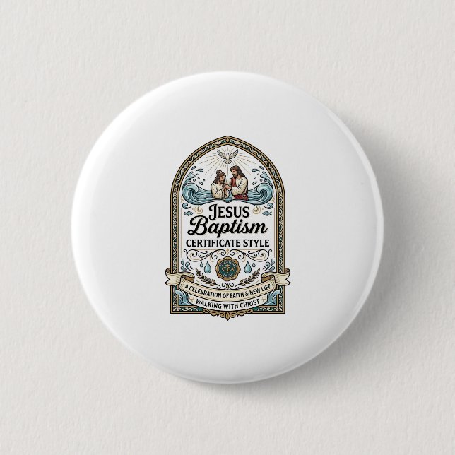 Badge Rond 5 Cm Style de certificat de baptême de Jésus Certificat (Devant)