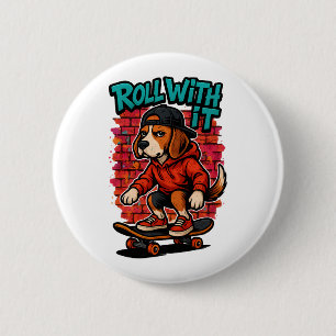 Badge Rond 5 Cm Style de rue Beagle Skateboard Graffiti Art