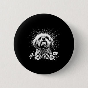 Badge Rond 5 Cm Style de tatouage Amoureux des chiens Shih Tzu rét