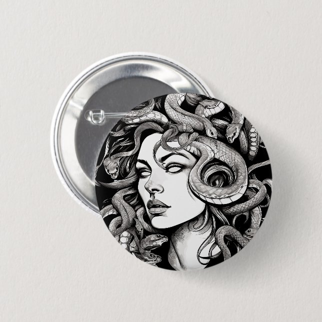 Badge Rond 5 Cm Style de tatouage de tête Medusa (Devant & derrière)