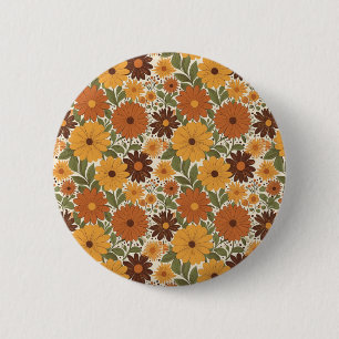Badge Rond 5 Cm style floral vintage des années 70/fleur