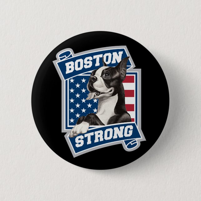Badge Rond 5 Cm Style FORT de crête de BOSTON TERRIER (Devant)