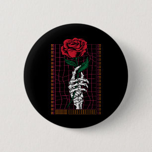 Badge Rond 5 Cm Style gothique Fleur Rouge Main