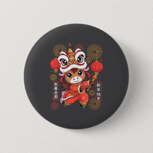 Badge Rond 5 Cm Style Kawaii Année du Cheval 2026 Nouvel An Chinoi