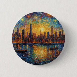 Badge Rond 5 Cm Style New York City Skyline van Gogh