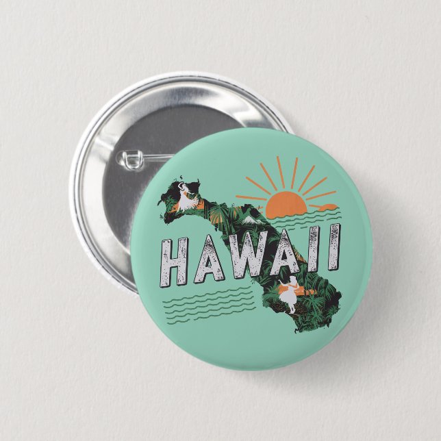 Badge Rond 5 Cm Style Rétro Hawaii Island Silhouette (Devant & derrière)
