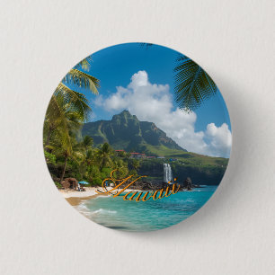 Badge Rond 5 Cm Style Vintage Hawaïen Palmiers Mer Bleu Ciel Voyag