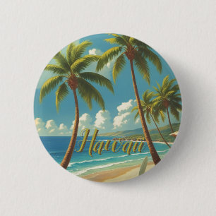 Badge Rond 5 Cm Style Vintage Hawaïen Voyage Aloha d'Hawaï