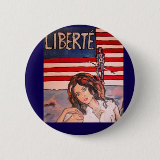 Badge Rond 5 Cm Style Vintage Liberté Portrait avec Drapeau Améric