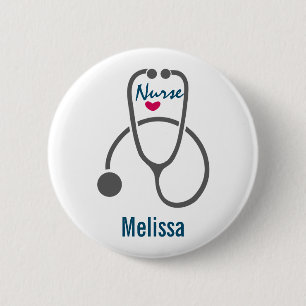 Badge Rond 5 Cm Stylish Grey Nursing Stethoscope Illustration
