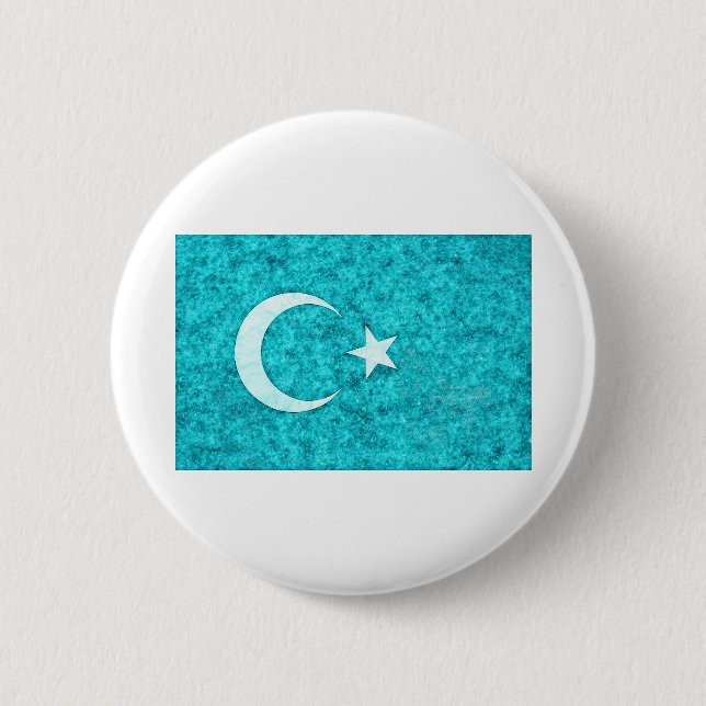 Badge Rond 5 Cm Stylo Drapeau Est Turkestan avec effet encre (Devant)