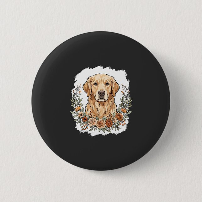 Badge Rond 5 Cm Sublimation Retriever Doré Floral (Devant)