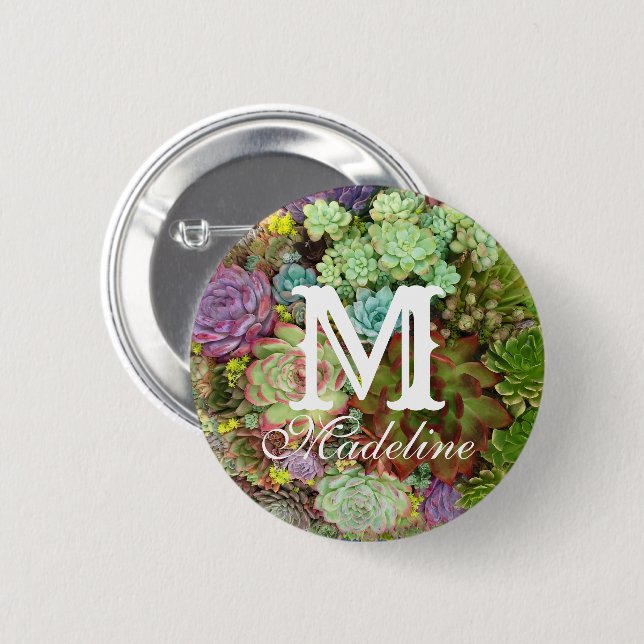 Badge Rond 5 Cm Succulents dans le planteur (Devant & derrière)