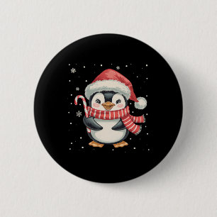 Badge Rond 5 Cm Sucre de canne de Noël de pingouin Santa Hat Funny