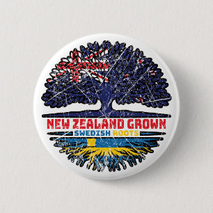 Badge Rond 5 Cm Suède Suède Nouvelle-Zélande Nouvelle-Zélande Arbr