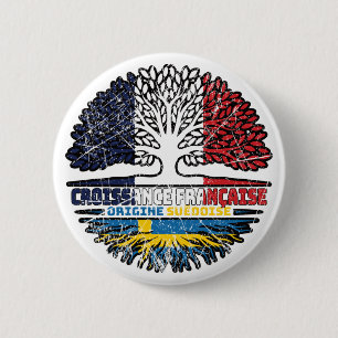 Badge Rond 5 Cm Suède Suédois Français France Arbre Racines Drapea