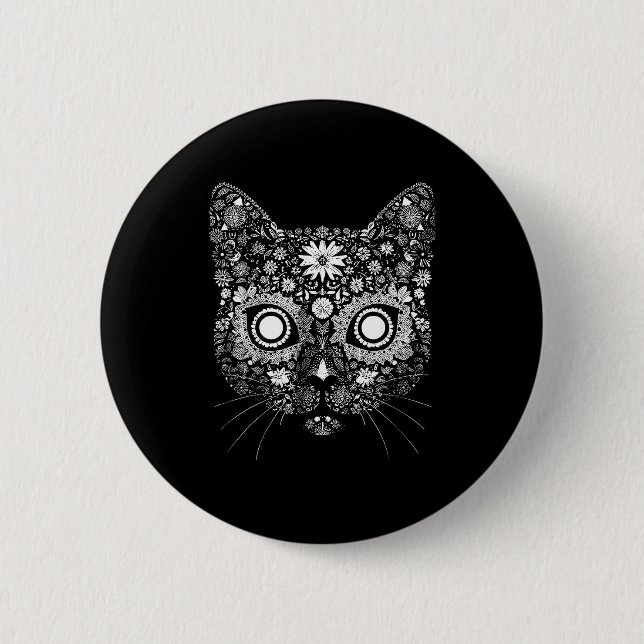 Badge Rond 5 Cm Sugar Cat Skull Flower Artistic Design  (Devant)