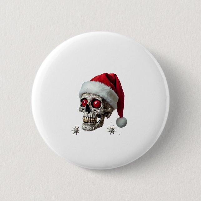 Badge Rond 5 Cm Sugar Skull with Santa Hat Tee Christmas Pajama Xm (Devant)