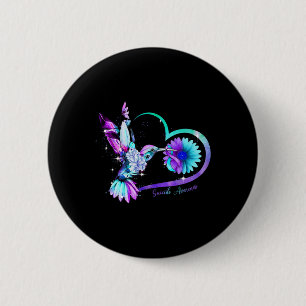 Badge Rond 5 Cm Suicide au ruban pourpre du coeur de tournesol de