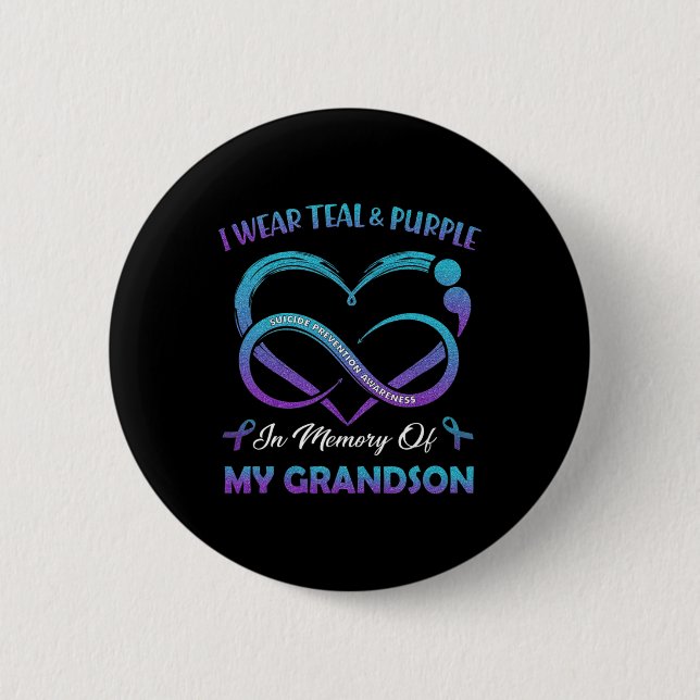 Badge Rond 5 Cm Suicide Awareness Wear Teal Purple In Memory Of My (Devant)