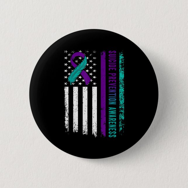 Badge Rond 5 Cm Suicide Prevention Awareness American Flag Ribbon  (Devant)