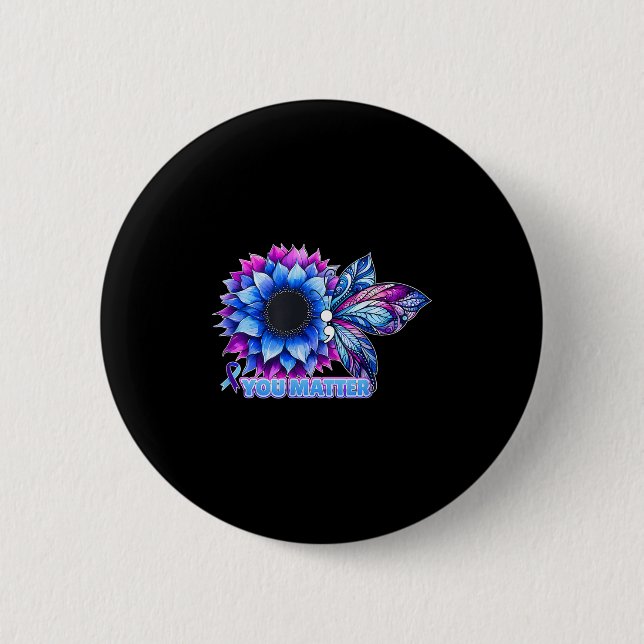 Badge Rond 5 Cm Suicide Prevention Awareness Butterfly Semicolon  (Devant)
