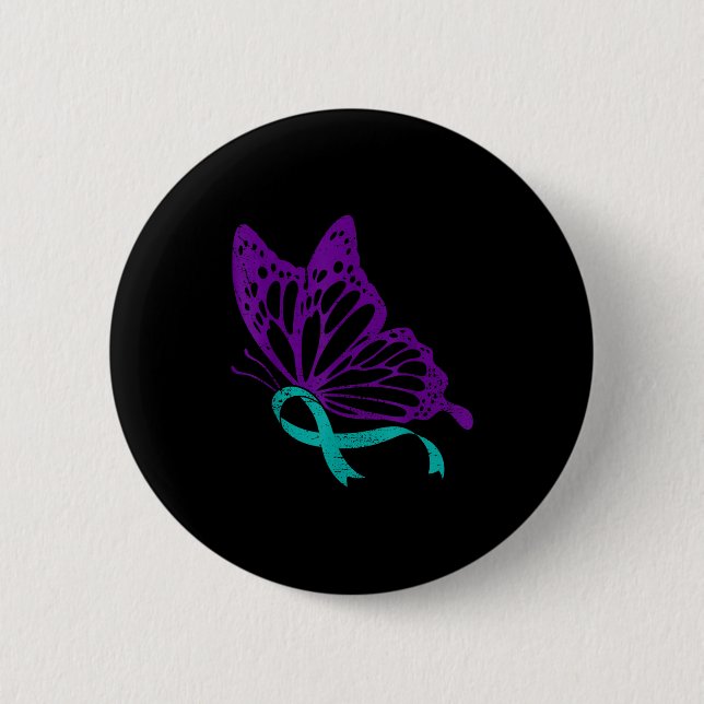 Badge Rond 5 Cm Suicide Prevention Awareness Teal &amp; Purple Rib (Devant)
