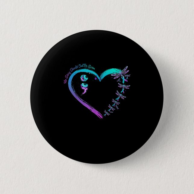Badge Rond 5 Cm Suicide Prevention Week Dragonfly Heart Ribbon Sem (Devant)
