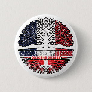 Badge Rond 5 Cm Suisse Français suisse France Arbre Racines Drapea