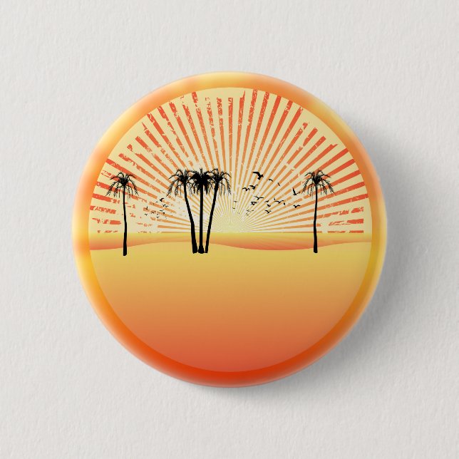 Badge Rond 5 Cm Summer Beach Scène :Dessin vectoriel (Devant)