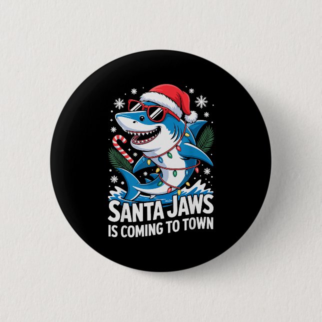 Badge Rond 5 Cm Summer Santa Jaws Vacation Christmas In July Shark (Devant)