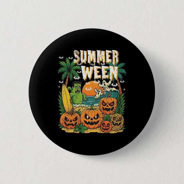 Badge Rond 5 Cm Summerween Beach Citrouilles Fantômes Surf Hallowe (Devant)
