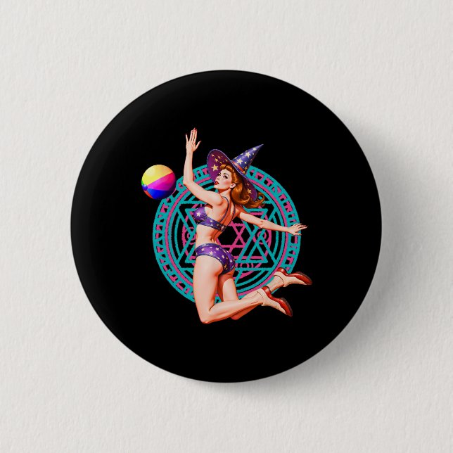 Badge Rond 5 Cm Summerween Beach Ll Pin-up Y Witch Halloween Magic (Devant)