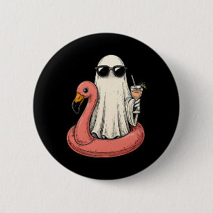 Badge Rond 5 Cm Summerween Fantôme Avec Flamant rose Floatie Women
