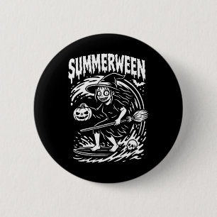 Badge Rond 5 Cm Summerween Halloween Été Surfant Plage Sorcière