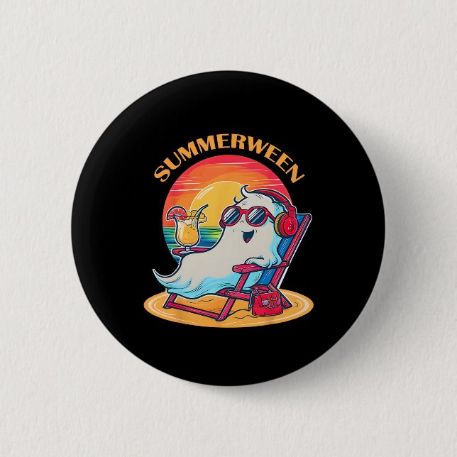 Badge Rond 5 Cm Summerween mignon Fantôme d'été Éffrayant Hallowee (Devant)