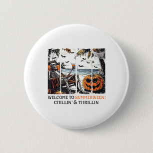 Badge Rond 5 Cm Summerween Skeleton Beach Party Halloween Été V